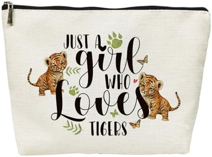 Tiger Lover Gift for Women Cosmetic Bags, Just A Girl Who Loves Tigers Makeup Bag Birthday Christmas Graduation Gifts for Her Best Friend Sister Niece Coworker Teacher Makeup Travel Bag (Tigers)