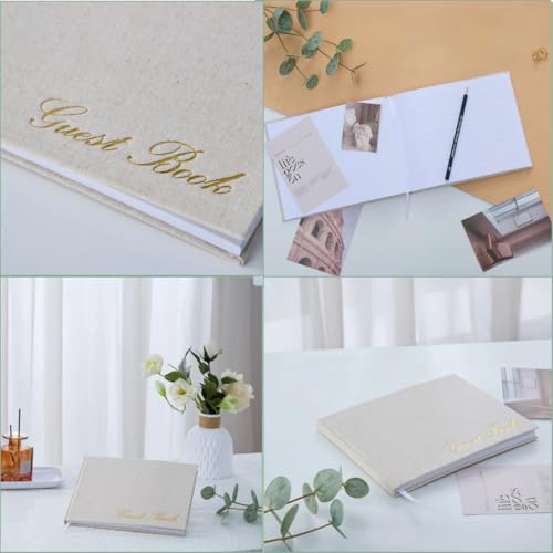 Image of HKMK Wedding Guest Book - Perfect for Wedding Receptions, Baby Showers, Birthdays,Special Events - Polaroid Guest Book with 100 Lined and Blank Pages for Sign-in and Photos -Linen Hardcover,Beige