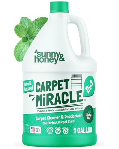 Sunny & Honey Carpet Cleaner Solution - 128 Fl Oz, Spring Mint Scent - Carpet Shampoo & Pet Stain Remover for Upholstery & Rugs, Works With Steam Cleaners