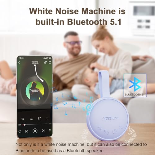 Image of White Noise Sound Machine, Portable Noise Machine with 24 Soothing Sounds, Bluetooth 5.1, Battery Powered, 3 Timer Settings, Memory Function for Home, Office, Travel (Light Purple)