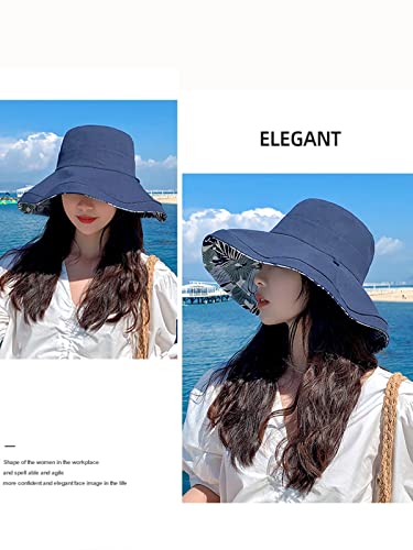 Image of HH HOFNEN Women Sun Hats Wide Brim Summer Beach Hat Chin Strap UV Protection Bucket Hat for Travel