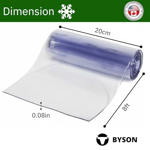 Image of Byson Vinyl Strip 200 mm Wide x 8 Feet Long, 2mm Thick Clear Vinyl Curtain Plastic Pet Door /Flaps PVC Replacement Strips for Walk in Freezer /Cold Room