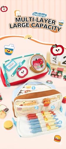 Image of Invite Cute Food Pencil Case for Kids, 4 Layer Large Capacity Pencil Pouch with 3 Compartments, Cartoon Aesthetic Stationery Organizer for School, Gift for Boys & Girls (Cocoa Bean)