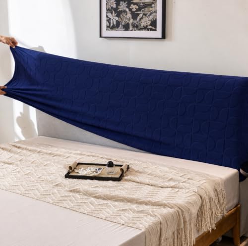 Image of HOMETHREADS Stretchable Lycra /Velvet Headboard Cover | Soft, Dust-Proof & Wrinkle-Resistant Bed Back Protector | Fits Leather, Wooden & Fabric Bedsides (Navy, 90x65Cm)