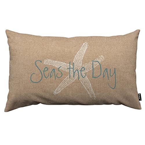 TKS MITLAN Seas The Day Throw Pillow Case Cushion Cover Starfish on Brown Background Ocean Wildlife Linen Couch Bed Sofa Car Waist Cushion Cover 12 x 20 inch