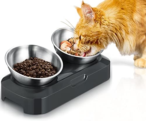 PewinGo Katzennapf-15°Kipphals-Schutzschale Edelstahl Lebensmittelqualität, Maschinenwaschbar,rutschfeste Silikonbasis,für Haustiere Katzen und Welpen