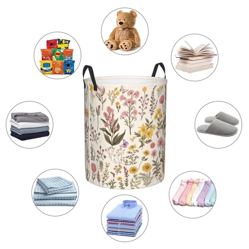 Cqgwzf BLACK-29 Floral Laundry Basket Vintage Flowers And Plants Herbs Laundry Hamper Foldable Waterproof Dirty Clothes Storage Bucket Toys Organizer Bag thumb #5