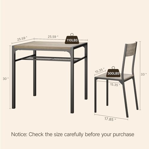 Image of Gizoon Dining Table Set for 2, 3 Piece Kitchen Table with 2 Chairs for Small Space, Apartment, Kitchen, Dining Room, Space-Saving