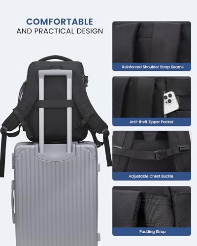 LOVEVOOK Handgepäck Rucksack 40x30x20, Reiserucksack Flugzeug Damen Herren, Carry On Luggage Travel Backpack 24l für 14 Zoll Laptop, Cabin Kofferrucksack mit USB für Arbeit Business Reisen, Schwarz