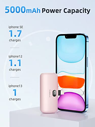 Taegila Small Portable Charger iPhone 5000mAh with Built in Cable, MFi Certified Compact Power Bank with LCD Display & LED Light for All iPhone Series 14/13/12/11/XR/X/SE/8/7/6 Pro Max