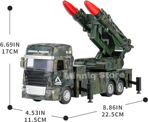 Image of Military Two Missile Launcher Truck with Lights & Sounds - Pull Back & Go Missile Model for Kids - Missiles Military Die Cast Fighting Truck Gift for Kids (Multicolor)