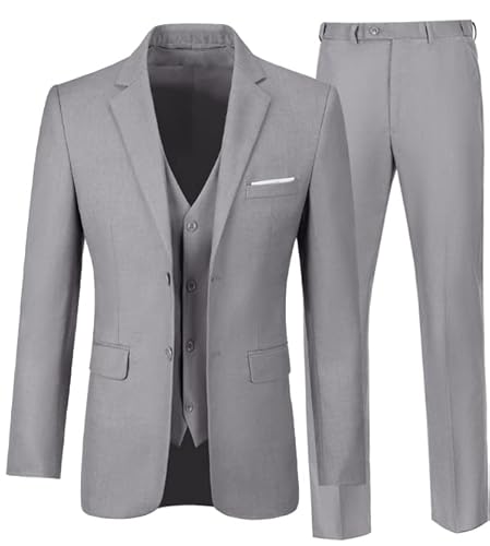Aowdoy Men's Suits Slim Fit Suit Sets For Men Prom Wedding Suit 3 Pieces Business Blazer Vest Pants Set Grey Xl #TOP29