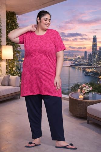 Image of RYSH Women's All-Over Printed Cotton Plus Size Longline T-Shirt with Pockets