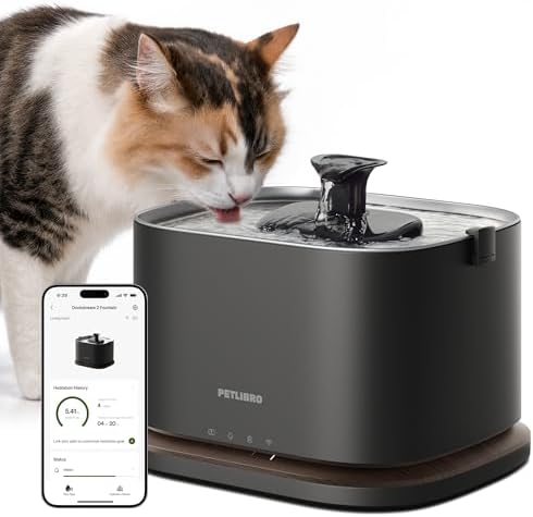 PETLIBRO Cat Water Fountain Stainless Steel Tray, Cordless Cat Fo...