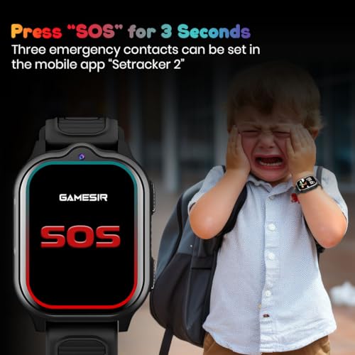 Image of GameSir TrackNova 4G /5G Kids Smartwatch | Live GPS Tracking | App Control | HD Video Call | Games | Family Chat | SOS Safety Alert | IP67 | Camera | FaceLock | 800mAh Long Battery Life - (Black)
