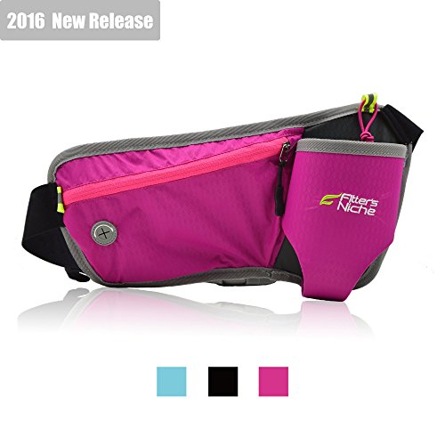 Fitters Niche Hydration Running Belt Waist Pack, Adjustable Elastic Band, Water Bottle Holster Carrier Fit 10-30oz/300-700ml, Fits max. 6 inch Phones, Rose