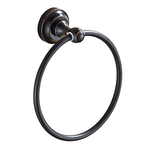 BigBig Home Toallero de Aro Redondo de Monteje en Pared en Baño y Cocina, Aro y Círculo para Toalla de Mano o pies de Latón con Acabado de Bronce Negro, Anillo Toalla Cover