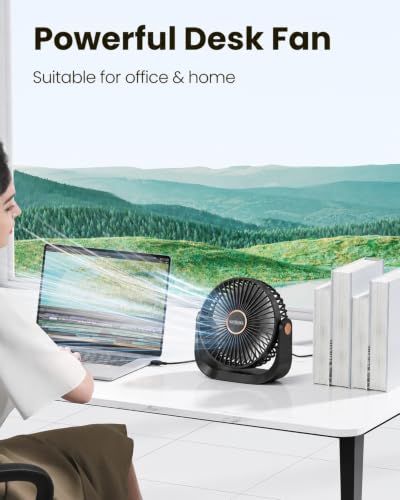 Image of ARCTICOOL Rechargeable Fan for Home, 5-Speed Portable 4.5 Inch Rechargeable Fan with 360 Adjustable Head, 1200mAh Battery Operated Table Fan with LED Night Light, Small Fan for Kitchen Office Travel