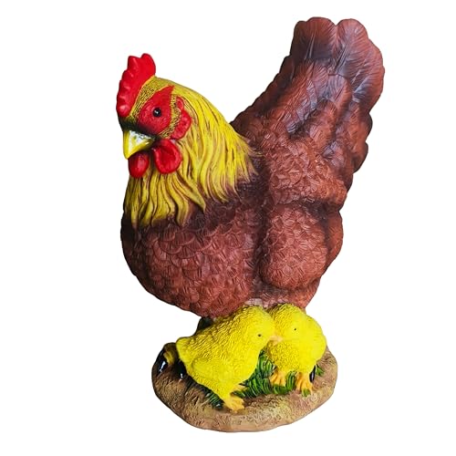 Image of Relaxdays, Garden ornament cockerel & hen, polyresin, frostproof & weatherproof, for flower beds, HxWxD: 24 x 9 x 22 cm