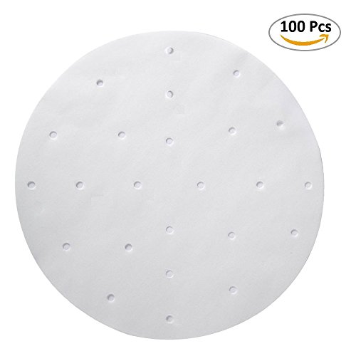 KINGZHUO 9 Inch Premium Bamboo Steamer Liners Perforated Round Parchment Eco-Friendly Steaming Papers 100pcs Non-stick Steamer Mat Ideal for Cooking Baking & Air Fryers