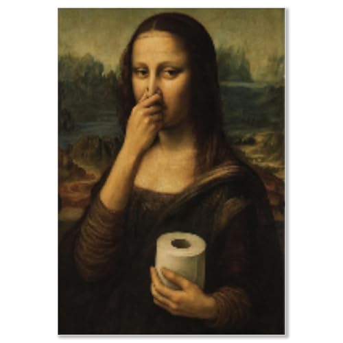 TILONKJ Poster Humour Salle de Bain & WC – Mona Lisa tenant du papier toilette et se bouchant le nez, Décoration Murale Drôle pour Toilettes, Art Mural...