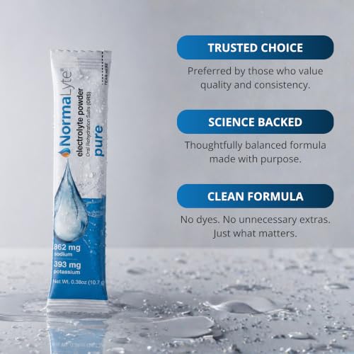 Image of NormaLyte Pure Unflavored Electrolyte Powder, Hydration Sticks, 30 Count | Clinically studied formula, Electrolyte drink mix, Hydration support, Single-serve convenience, Ready in seconds