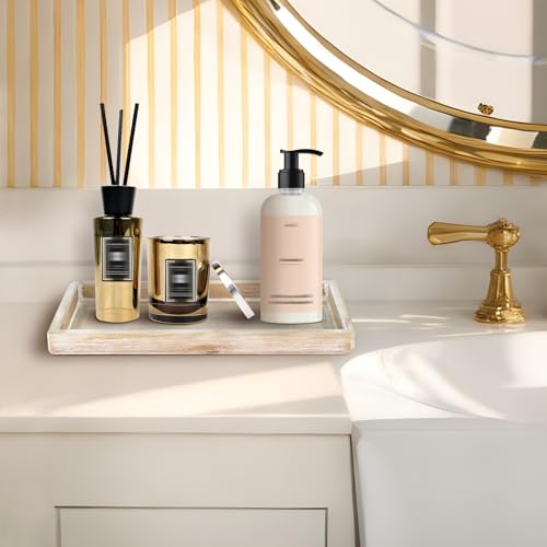 MAONAME Wash White Bathroom Vanity Tray, Rustic Long Narrow Tray, Rectangle Farmhouse Wood Trays, Countertop Organizer Trays for Candle, Perfume, 15.7" L x 6.8" W by MAONAME - Image 5