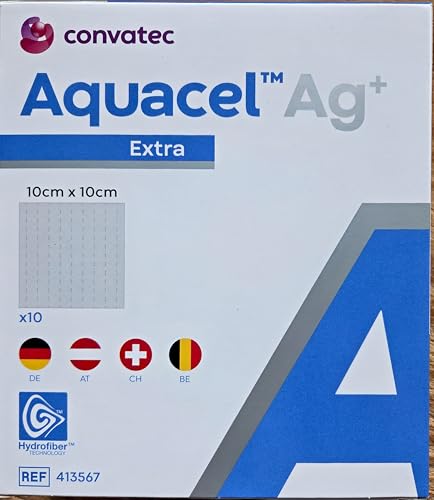 Convatec D013600 Aquacel Ag Extra Hydrofiber Dressing 10cm x 10cm Pack of 10