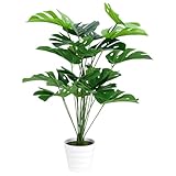 QWORK® Monstera Deliciosa Kunstpflanze 65CM, 18 Blätter – Realistische Künstliche Zimmerpflanze im weißen Dekotopf für Wohnzimmer, Büro & Schlafzimmer,Fensterblatt Deko