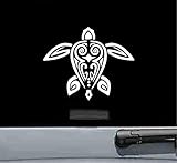 JS Artworks Hawaiian Tribal Turtle Vinyl Decal Sticker (White)