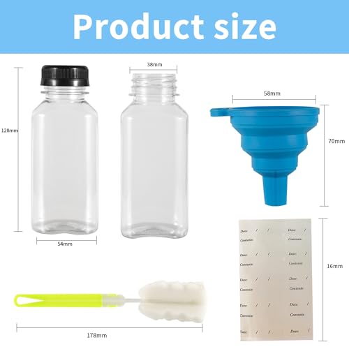 250ml Shot Flaschen zum Befüllen, 10 Stk Leere Plastikflaschen zum Befüllen, Wiederverwendbare Kunststoff Smoothie Saftflaschen zum Befüllen Transparent für Kühlschrank Juicer Shots Wasser Milch