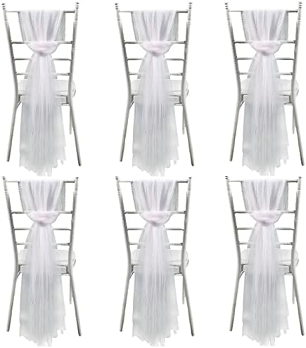 Marooma 6PCS Tulle Chair Cover,Premium Chiffon Chair Sashes,Tulle Chair Back Cap Covers Long Tulle High Chair Skirt Slipcovers for Wedding Chair Back Decor, White, 200 x 150 cm