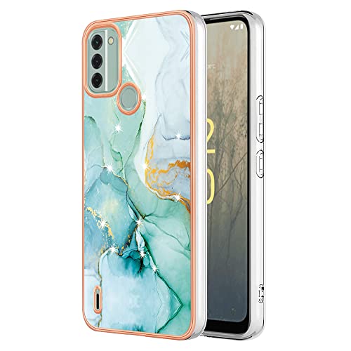 LEMAXELERS Glitzer IMD Marmor Silikon Hülle für Nokia C31 Überzug TPU Bling Glitzer Marmor Schutzhülle Ultra Dünn Flex Silikon Cover Etui Handyhülle für Nokia C31,YBB Marble Green