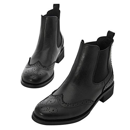 rismart Women's Brogue Wingtip Ankle High Slip on Comfort Genuine Leather Chelsea Boots4