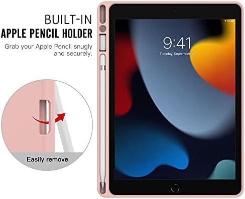 MoKo Case Fit New iPad 9th Generation 2021 / 8th Gen 2020 / 7th Gen 2019 with Apple Pencil Holder, iPad 10.2 Case, Slim Lightweight Smart Shell Stand Cover Case, Auto Wake/Sleep,Rose Gold
