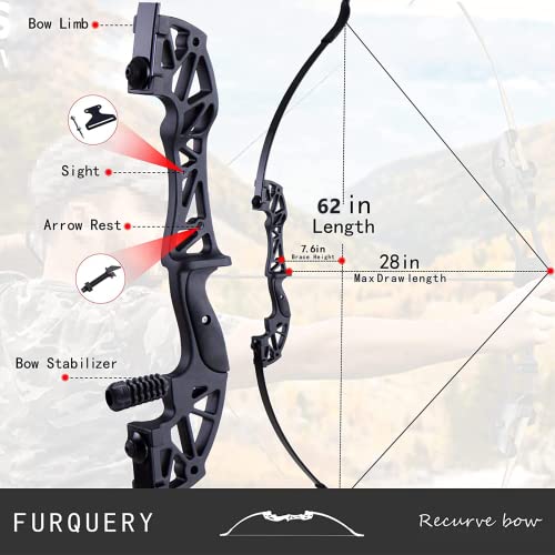 Furqery Recurve Bow And Arrow For Adults 12 Carbon Arrows Hunting Bow Set 62" 40Lbs Beginner Archery Longbows 12 Carbon Arrows Right Hand Target Practice Outdoor Training Takedown Bows Kit #TOP1