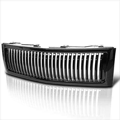 Glossy Black Vertical Fence Front Upper Bumper Grille Grill Compatible with 07-13 Chevy Silverado 1500