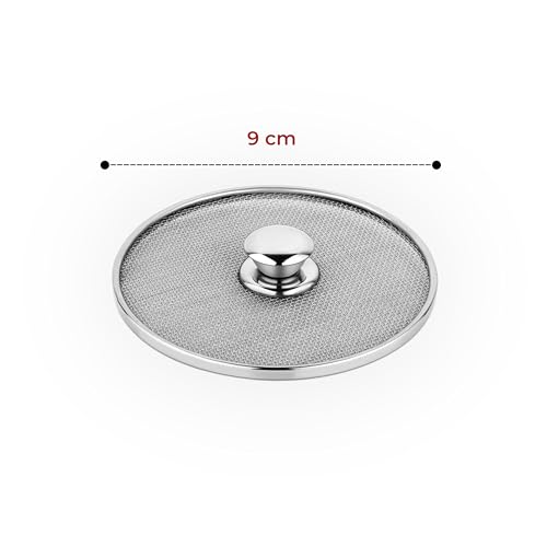 Image of Kitchen Expert Stainless Steel Small Net Lid Set | Set of 3 (9 CM) | Glass Lid /Jali | Net Covers With Knob | Cup /Mugs Lids | Steel Round Shape Net Coasters | Strong & Sturdy Handle | Steel Net Ciba