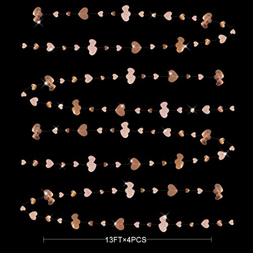 52Ft Champagne Gold Heart Garland Metallic Glitter Paper Love Heart Streamer Banner For Anniversary Mothers Day Valentines Day Engagement Bridal Shower Wedding Bachelorette Birthday Party Decorations #TOP1