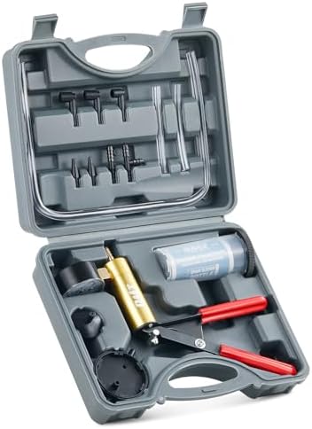 Orion Motor Tech Brake Bleeder Kit with Hand Pump and Pressure Gauge, Hand Vacuum Pump with Brake Bleeder Bottle Adapters Case and Gloves for One Person Brake Fluid Power Steering Fluid Bleeding, Gray