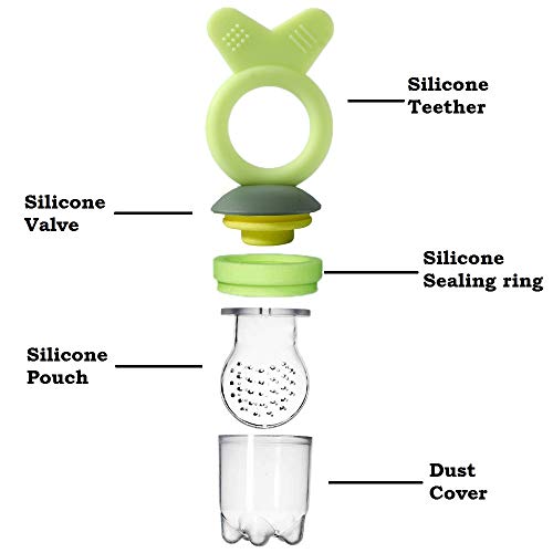 Gedebey Baby Food Pacifier Feeder – (2 Pack) Fruit Silicone Teether with Pacifiers Meshes Infant Teething Toys Fresh Frozen Fruit Teeth Toy Newborn Hygienic Nibbler Cover Set (Green&Pink 3) - Thumbnail 2
