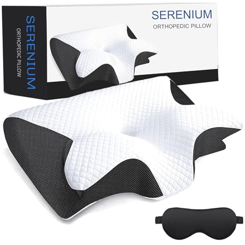 Orthopedic Sleep Pillow Orthopedic Neck Pillow for Sleeping Memory Foam Side Sleeper Neck Pillow with Breathable Pillowcase Ergonomic Contour for Side Back Stomach Sleeper (Black)