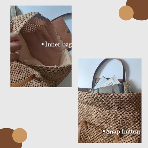 Image of Straw Beach Bag for Women, Large Tote Buckets Straw Purses Mesh Beach Handbag Shoulder Bags, Retro Women Clutch