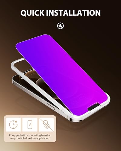 Image of PDDKISS Compatible for iPhone 12 /iPhone 12 Pro Privacy Screen Protector 6.1 Inch, Purple Gradient Colorful Anti Spy Anti Blue Light HD Screen Protector Tempered Glass Easy Installation