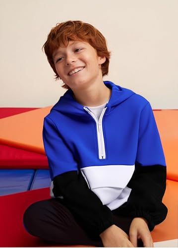 Image of Azmxynol Boys Clothes Kids Little Boy Color Block Half Zip Hoodie & Jogger Pants 2 Piece Outfit Set,4-12 Years