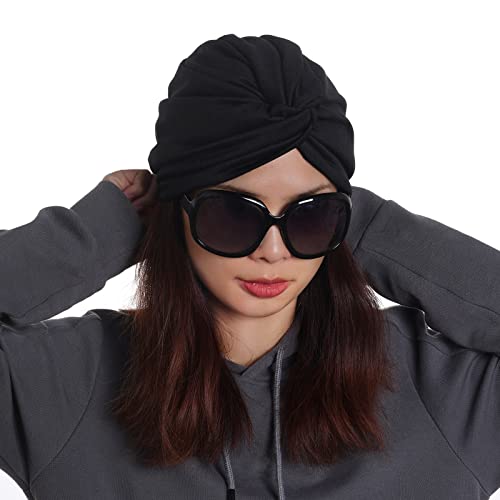 hoyuwak Turbans for Women, Black Head Wraps Satin Lined Bonnet Chemo Headwear Sleep Cap Hat for Women Girls Sleeping Hair Winter