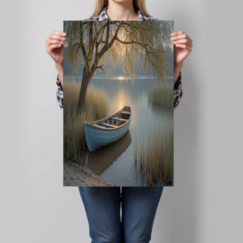 Tableau décoration murale paysage lacustre et affiche saules pleureurs 70x100