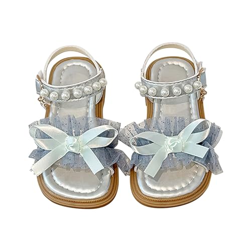 Girls Summer Sandals Kids Open Toe Ruffle Pearl Bow Soft Sole Dress Shoes Wedge Roman Low Heels Buckle Flat