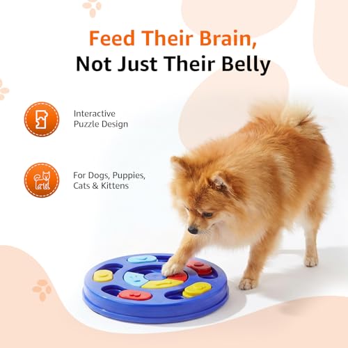 Image of Amazon Basics Interactive Pet Puzzle Toy | Treat Dispensing Slow Feeder | Non-Slip Base | for Dogs, Puppies, Cats & Kittens | Non-Toxic & Safe | Multicolour