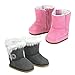Doll Boots Set | Pink Suede Ewe Boot and Gray Fur Trim Boot with Button, 18 Inch Doll Shoes Fits 18 Inch American Girl Dolls